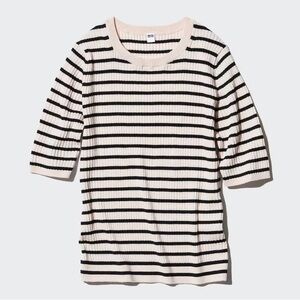 🦓 UNIQLO Merino Ribbed Striped Half Sleeve Sweater